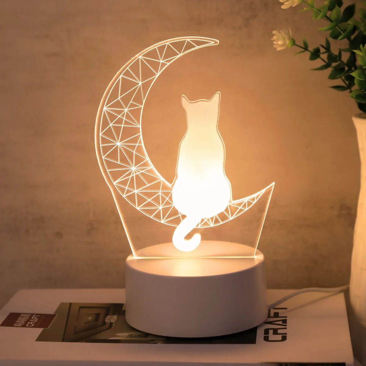 Moon Cat 3D Optical Illusion LED Night Light