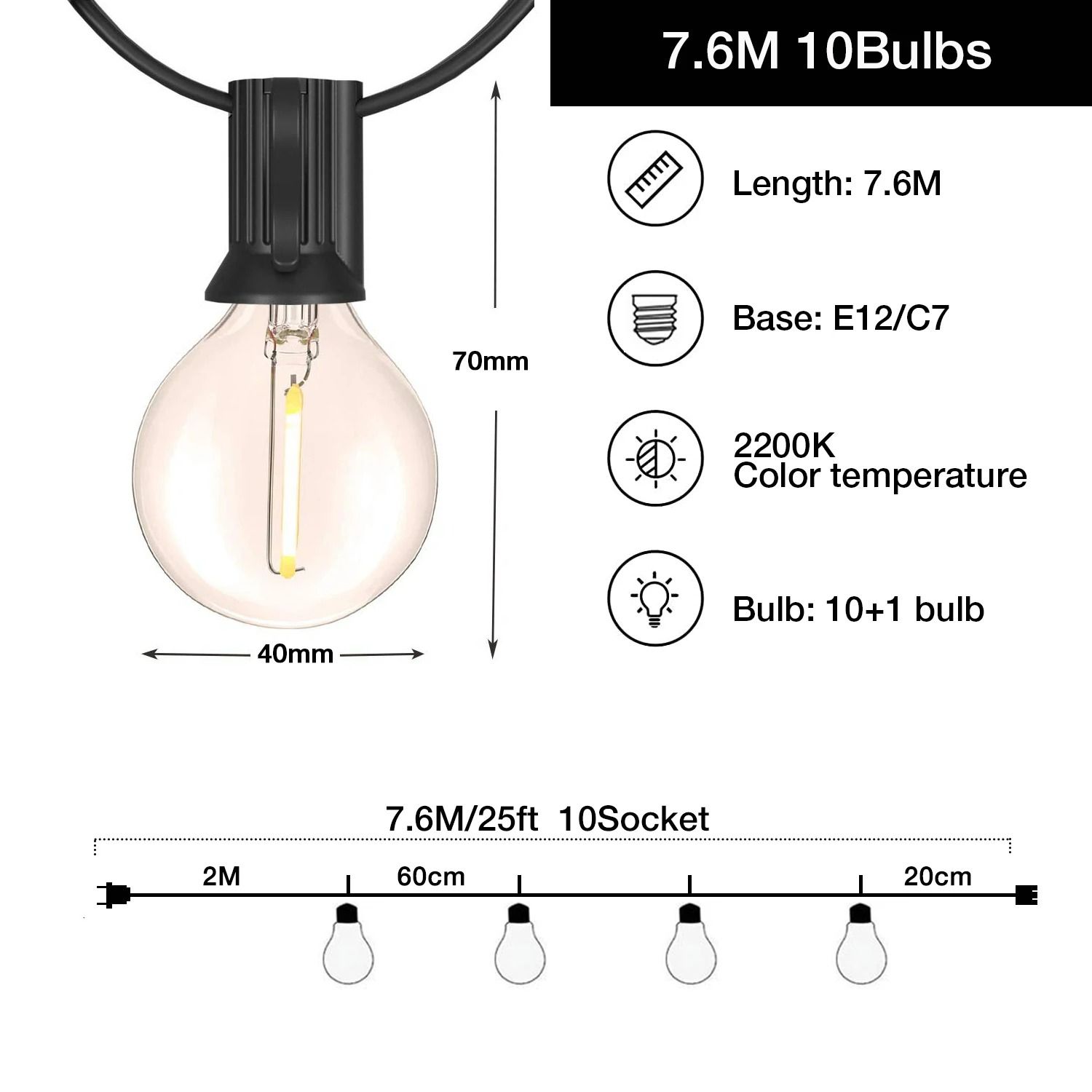 G40 Outdoor Globe Commercial String Lights