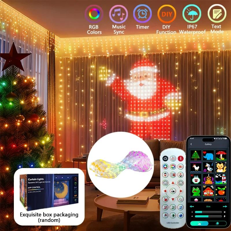 Smart RGB LED Curtain Lights App Control Music Sync DIY String Lights