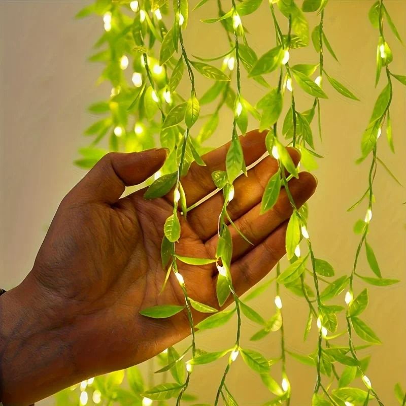 Willow Leaf LED Curtain Lights Battery Powered Copper Wire Fairy Lights