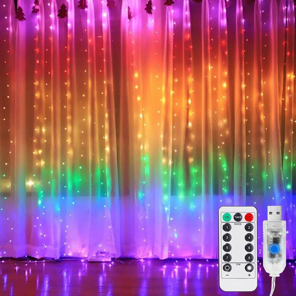 USB LED Fairy Curtain Lights Remote Control Hanging String Lights Decoration