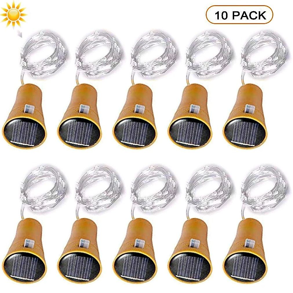 Solar-Powered Wine Bottle Cork LED String Lights (10-Pack)