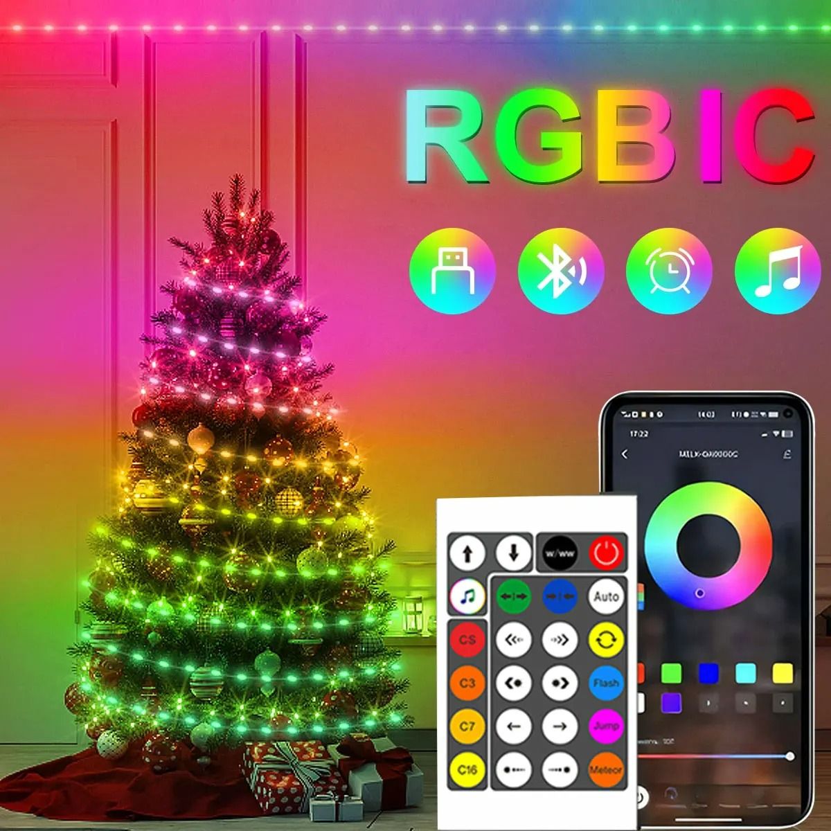 USB 5V RGBIC Music Sync LED Fairy Lights with Bluetooth App