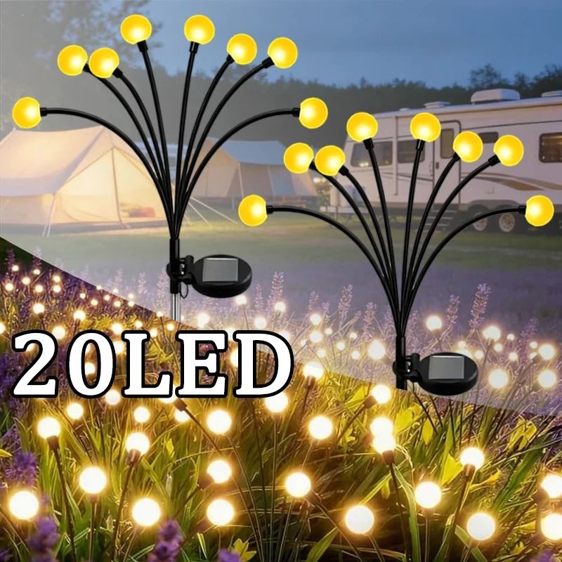 Outdoor LED Solar Firefly Sway Lights & Garden Pathway Decor Stake