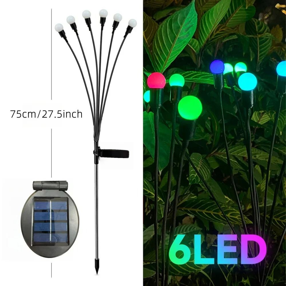 6/8/10 LED Solar Firefly Garden Lights & Wind-Swaying Pathway Accent