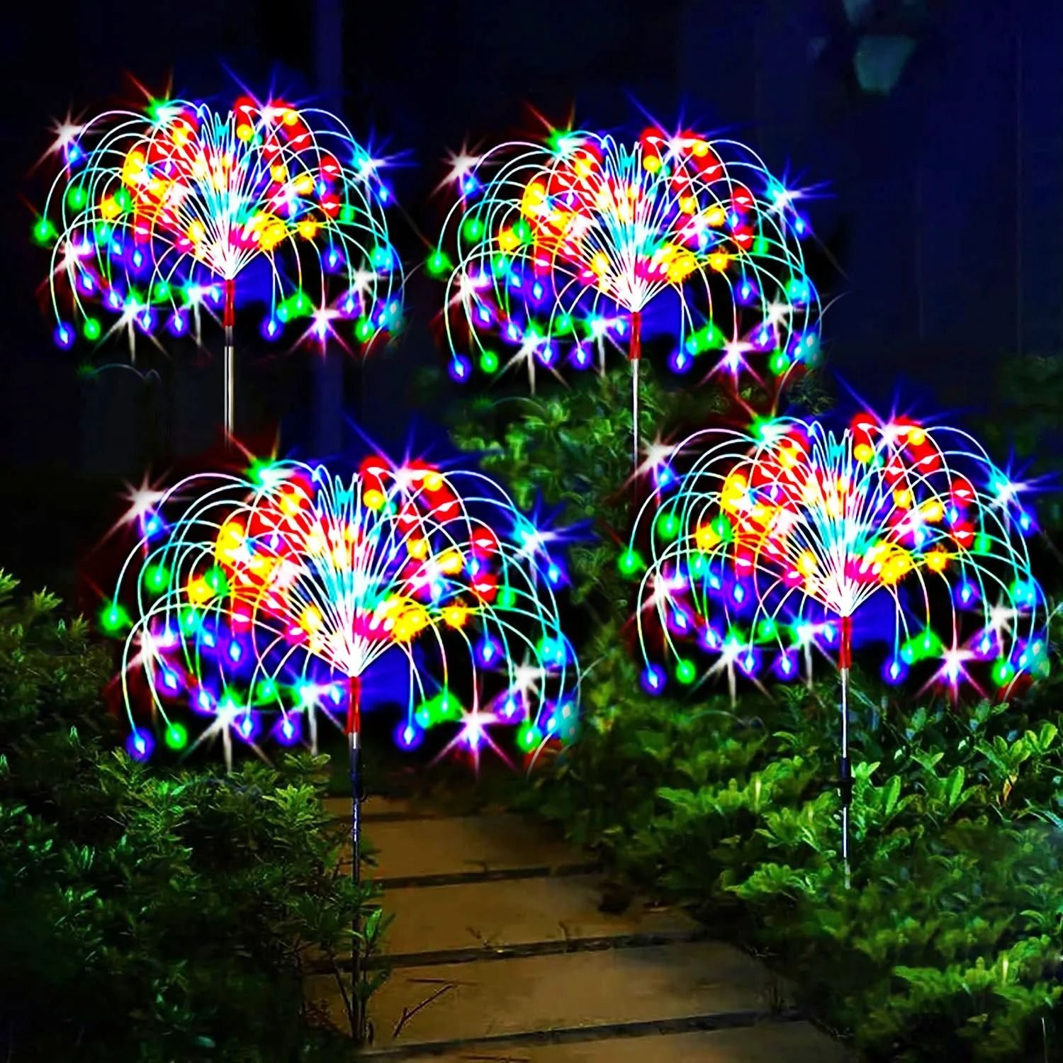 8-Mode Solar Firework Lights & DIY Copper Wire Outdoor Pathway Decor
