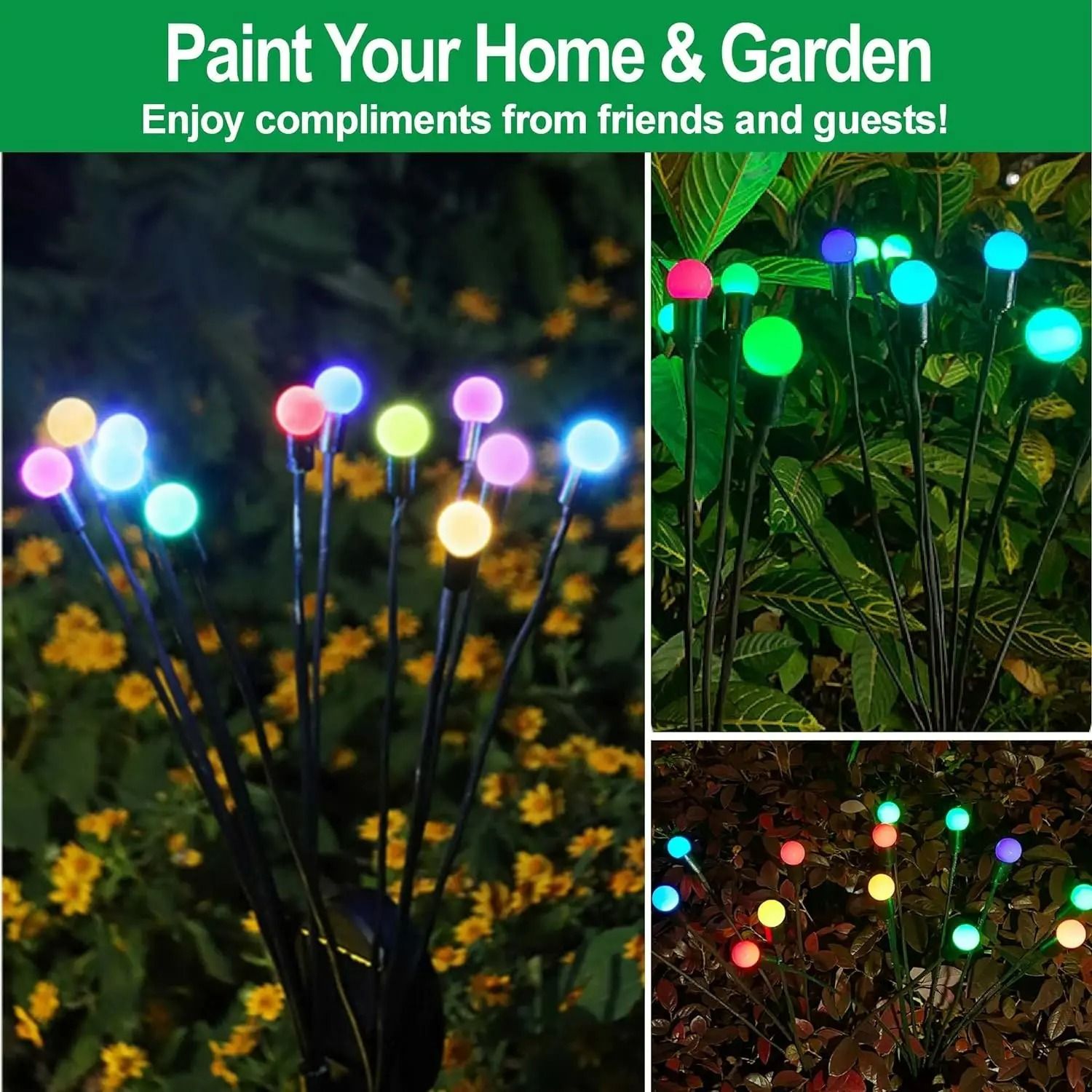 10 LED Solar Firefly Lights Swaying Outdoor Pathway Decor