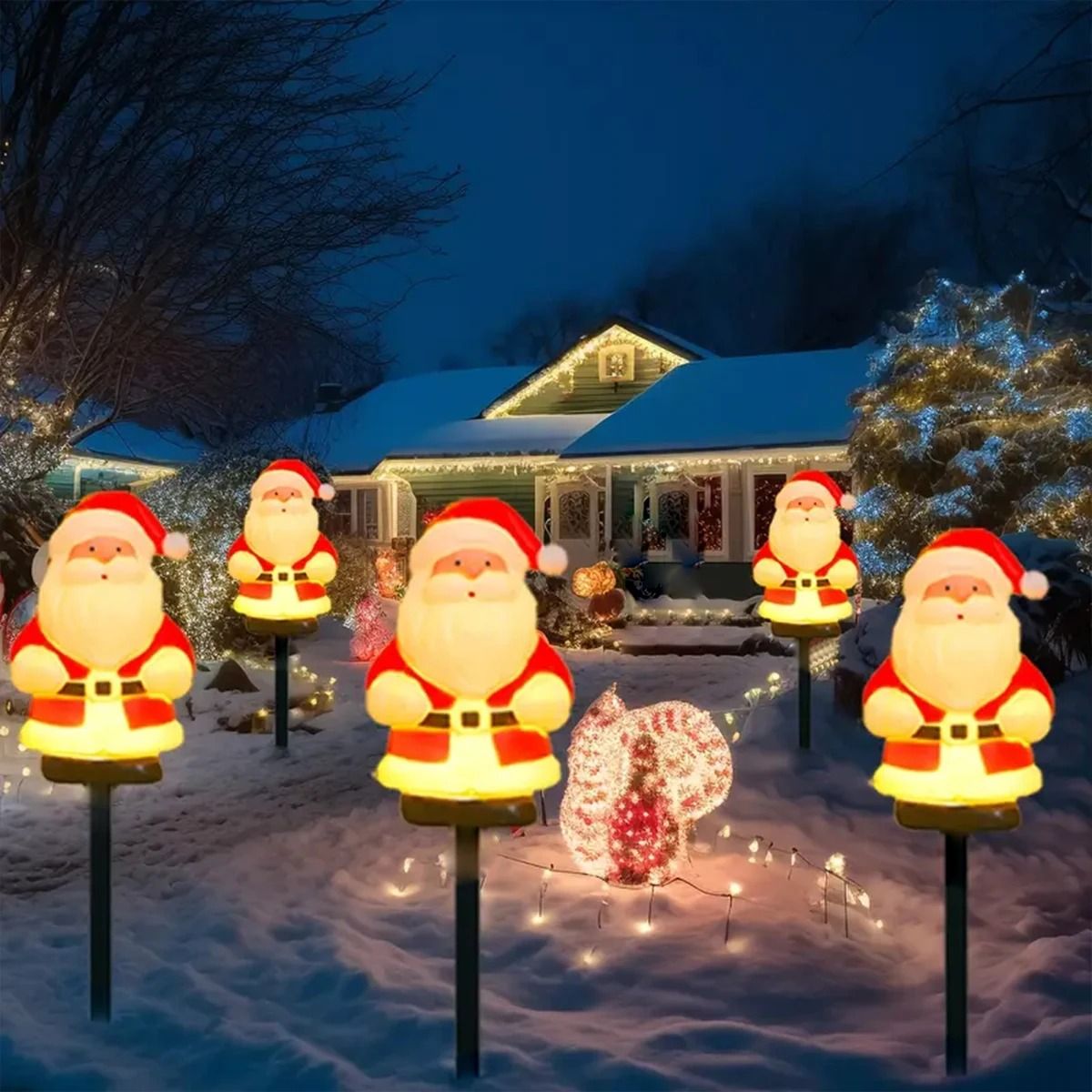 5-Piece Solar Christmas Santa Claus Pathway Stake Lights