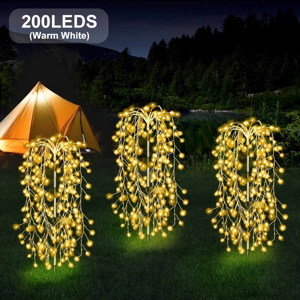 200 LED Solar Outdoor Firecracker Willow String Lights