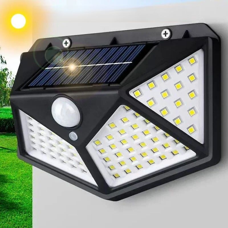100 LED 4-Side Solar Motion Sensor Outdoor Wall Light