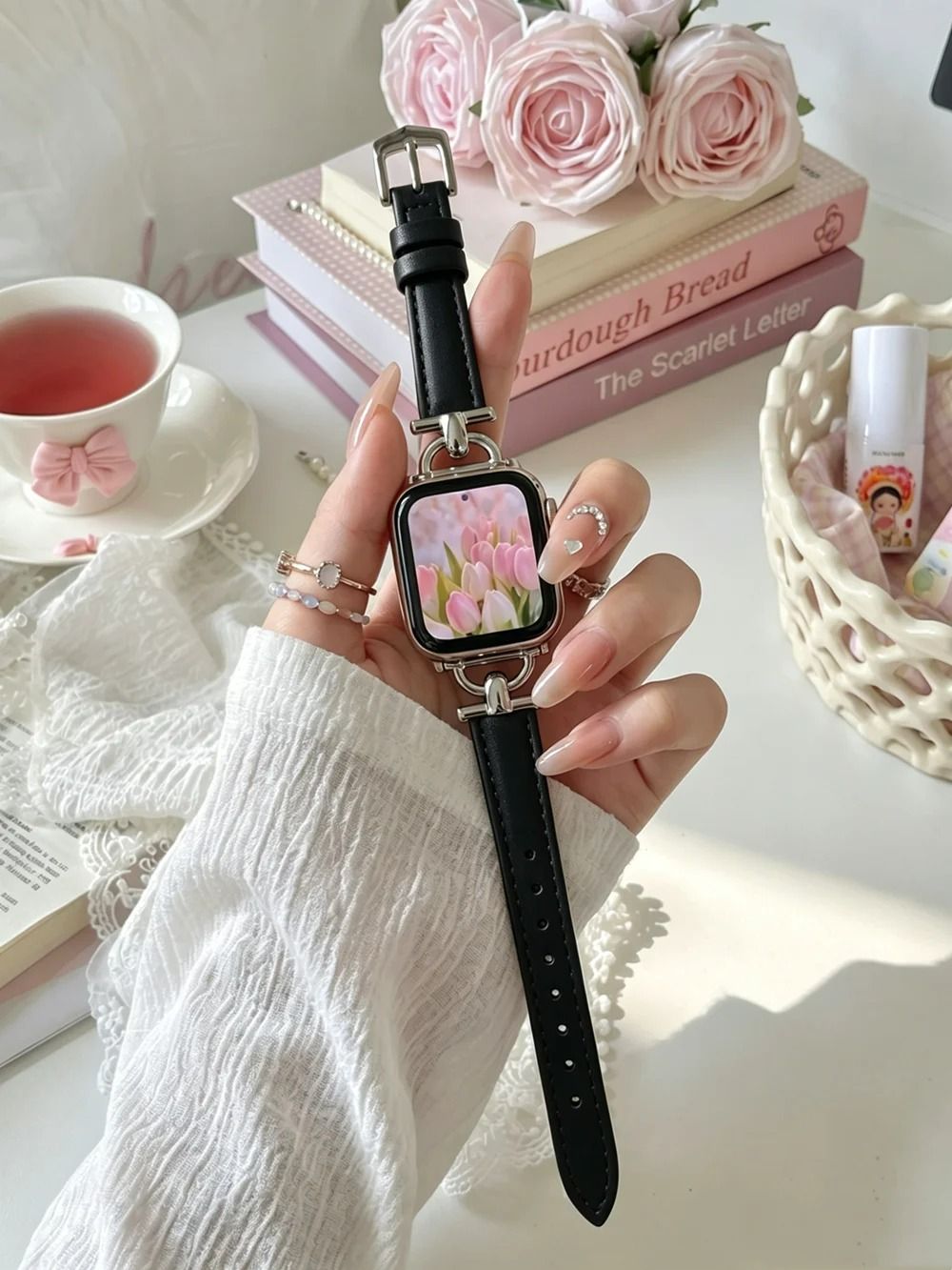 Feminine Ultra-Slim Leather Loop Magnetic Strap for Apple Watch Series 1 through 11 & Ultra