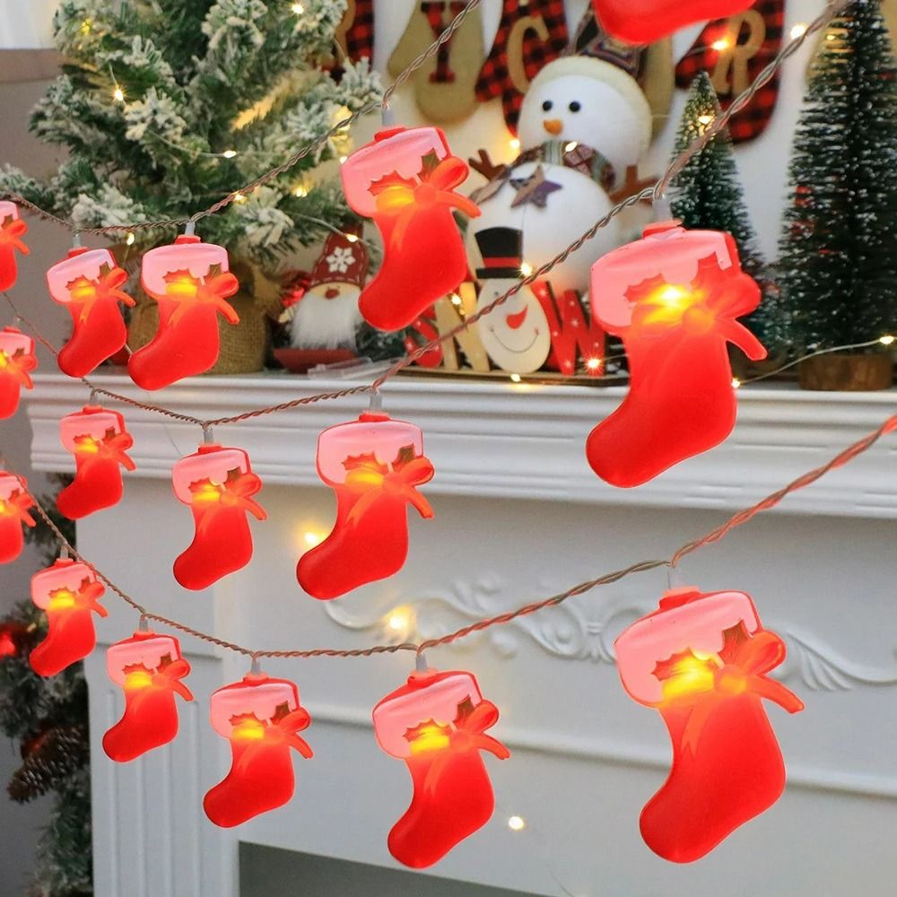 Red Santa Hat & Christmas Stocking LED Fairy String Lights