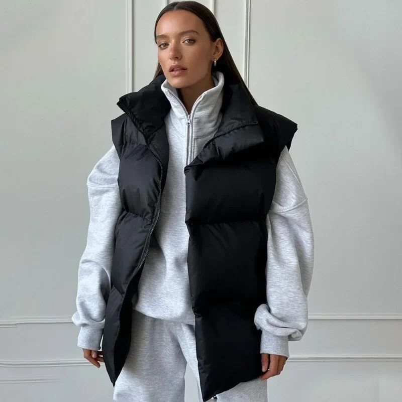 Talenza Women's Casual Solid Color Cotton Puffer Vest Jacket