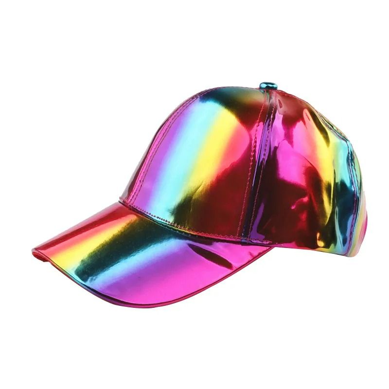 Unisex Iridescent Rainbow Holographic PU Leather Baseball Cap
