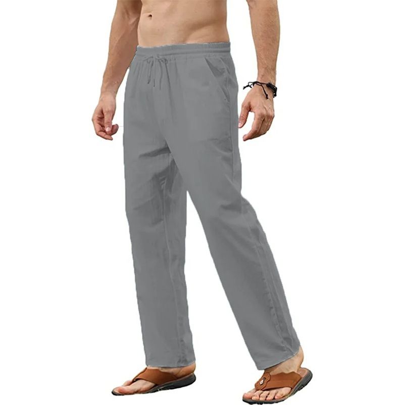 Mens Cotton Linen Drawstring Pants – Breathable Loose-Fit Trousers for Yoga, Lounge & Travel