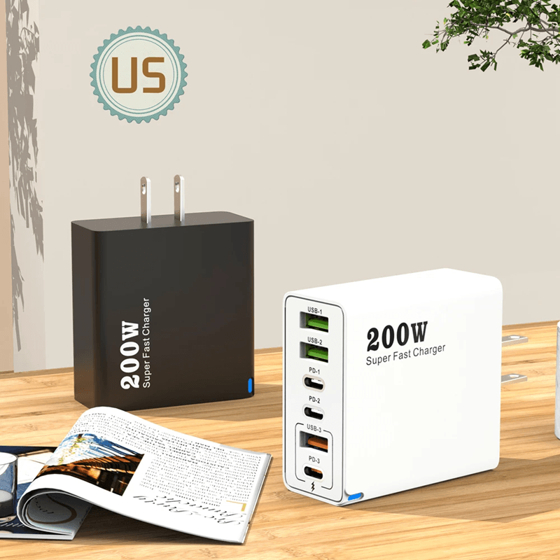 200W USB C Charger with 6 Ports for Fast Charging Multiple Devices Simultaneously