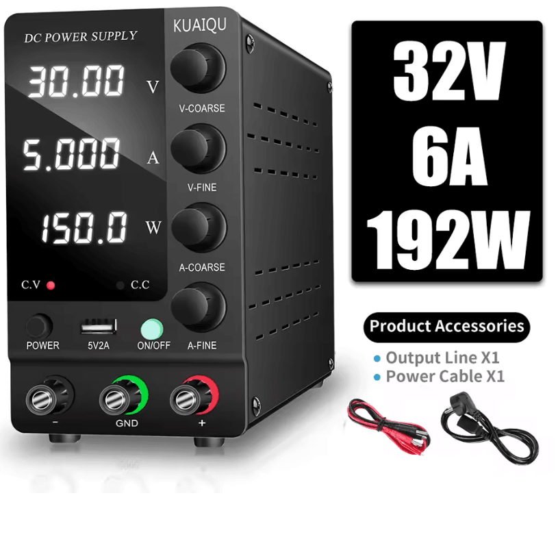 KUAIQU Adjustable DC Power Supply with USB Interface - 30V 10A, 60V 5A, 120V 3A Lab Bench Supply