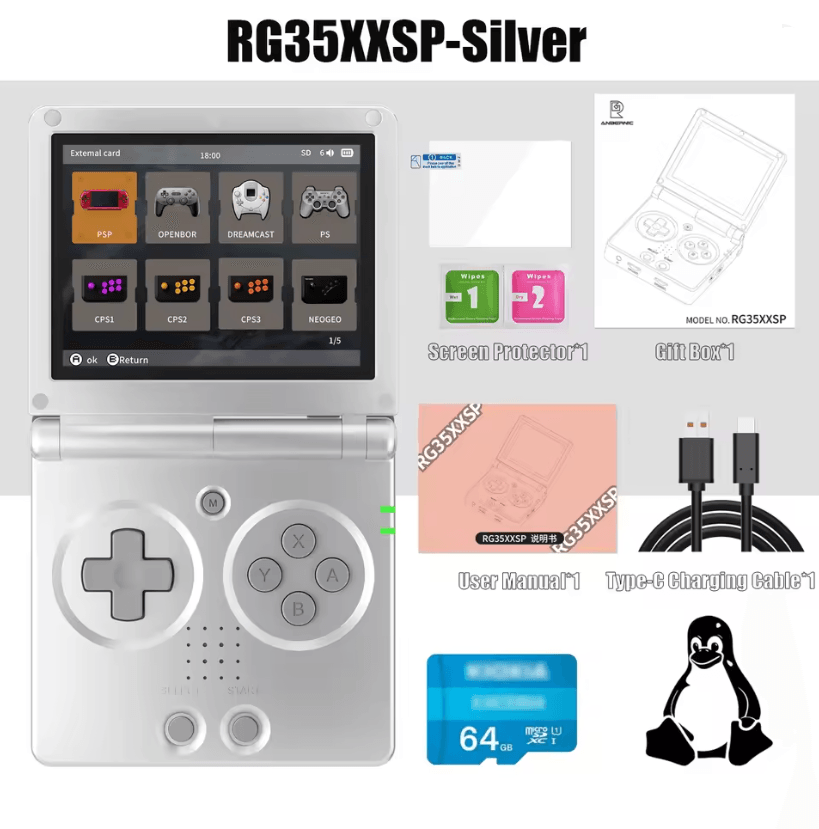 ANBERNIC RG35XXSP Retro Handheld Game Console with 3.5 Inch IPS Screen and 3300mAh Battery