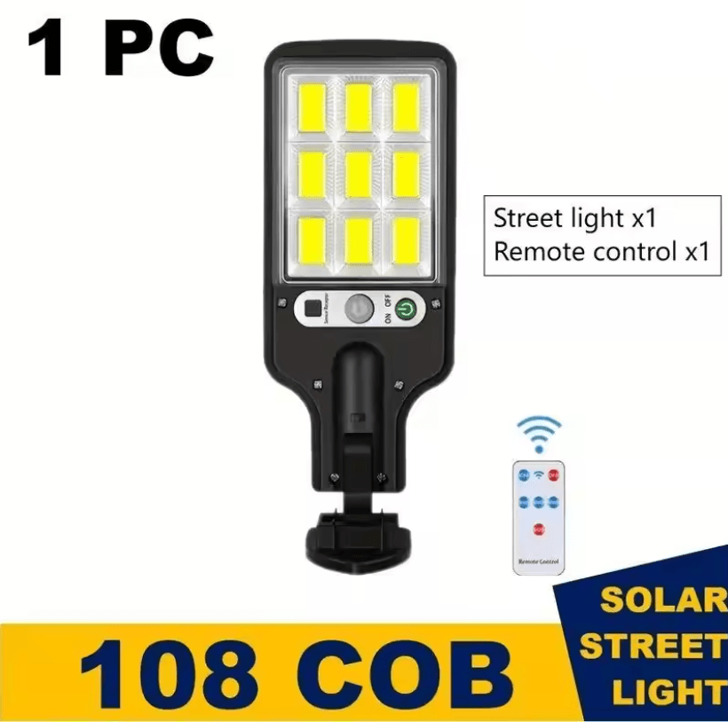Outdoor Solar Street Lights with Motion Sensor and Remote Control, 108 LED Wall Lights for Garden, Driveway, or Fence Li