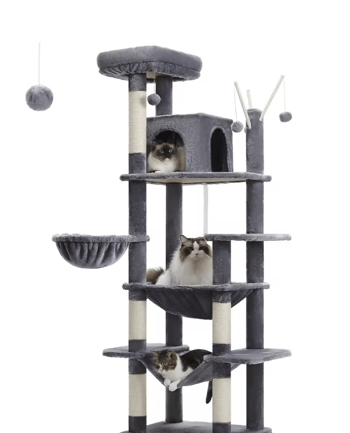 Large Cat Tree Tower for Indoor Cats with Plush Condo Perches Scratching Posts and Hideaway Caves