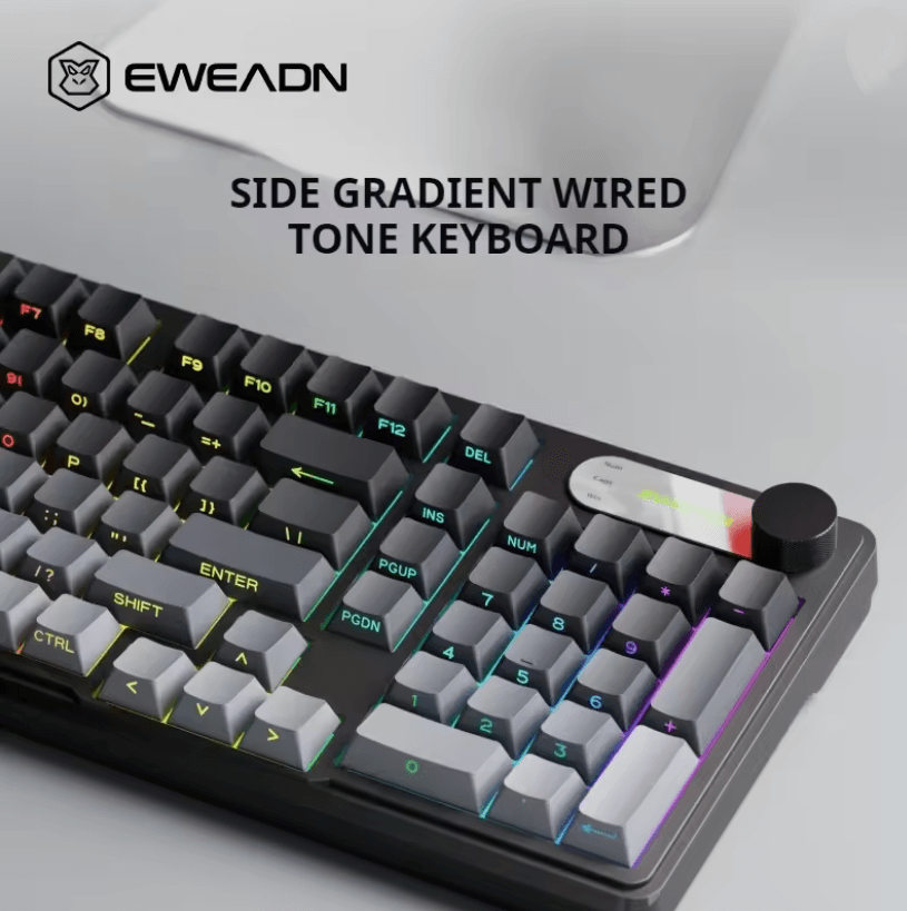 EWEADN GS75 RGB Gaming Keyboard with Knob and Side Printed G