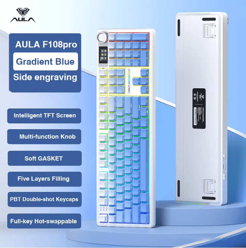 AULA F108 Pro Wireless Mechanical Keyboard with TFT Display