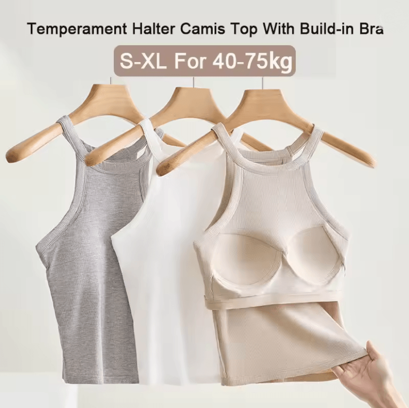 【usagi】HALTER HIGH NECK CAMISOLE TOPS Asiah Halter Neck Cami Top Off White– Selfie Leslie