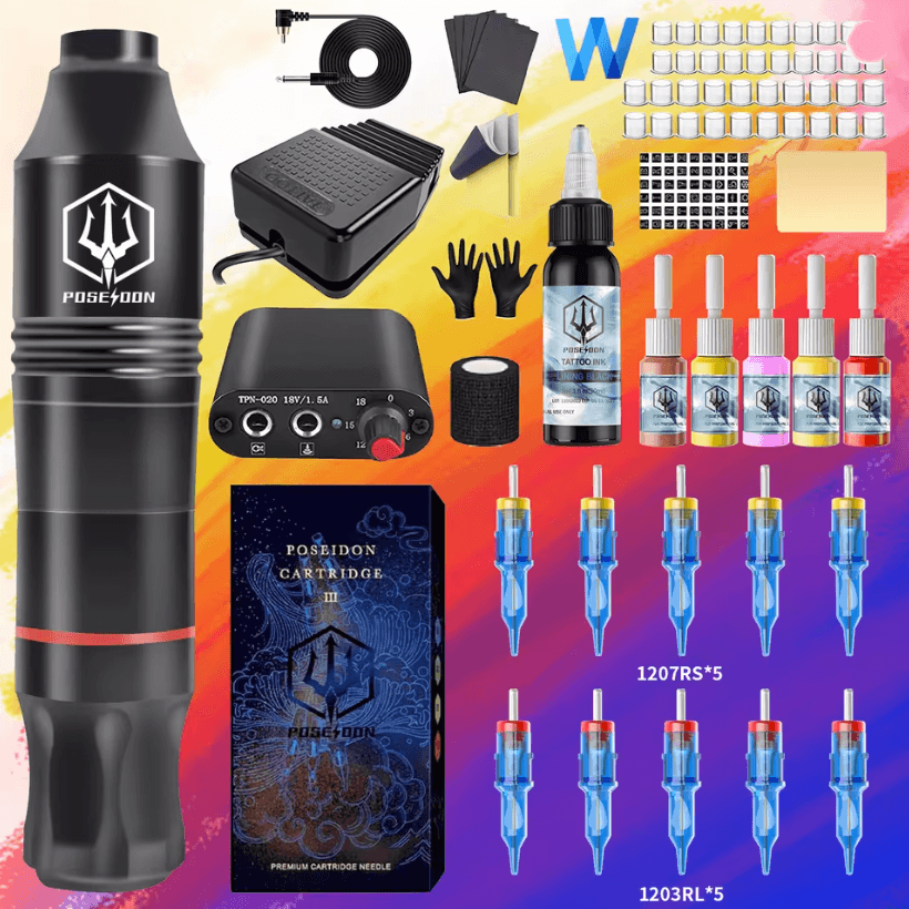 Poseidon Wireless Tattoo Pen Kit Professional Rotary Tattoo