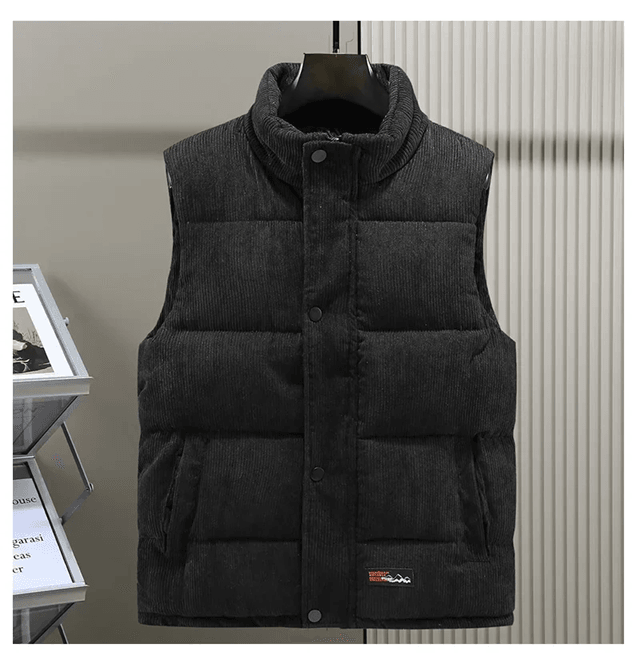 Mens Corduroy Padded Vest Winter Warm Sleeveless Jacket for Outdoor and Casual Wear