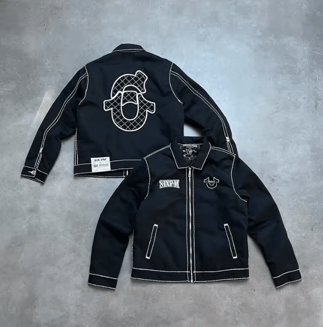 Retro Y2K Denim Leather Jacket Streetwear Zip Up with Embroi