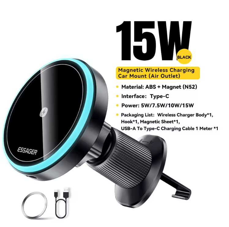 Magnetic Wireless Car Charger with RGB Phone Holder
