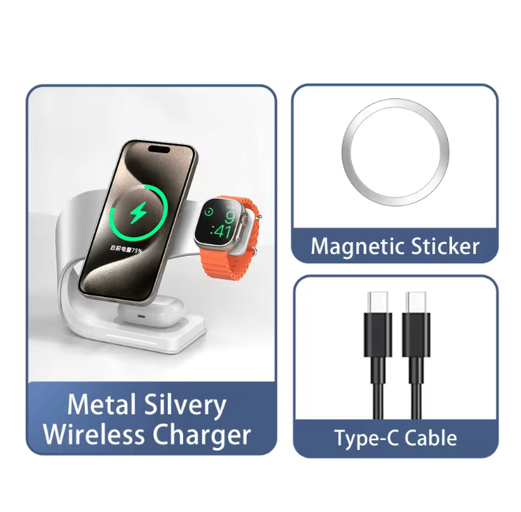 4 in 1 Wireless Charging Station with Magnetic Fast Charging Dock for iPhone Airpods and Apple Watch