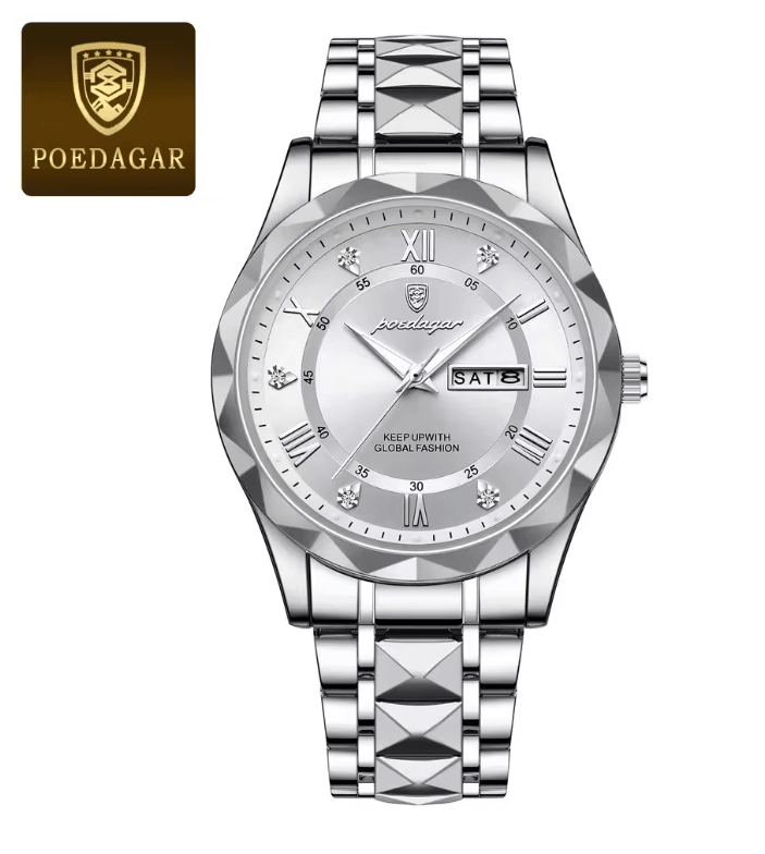 PrestigeTime Luxury Stainless Steel Mens Watch with Luminous Dial and Waterproof Design