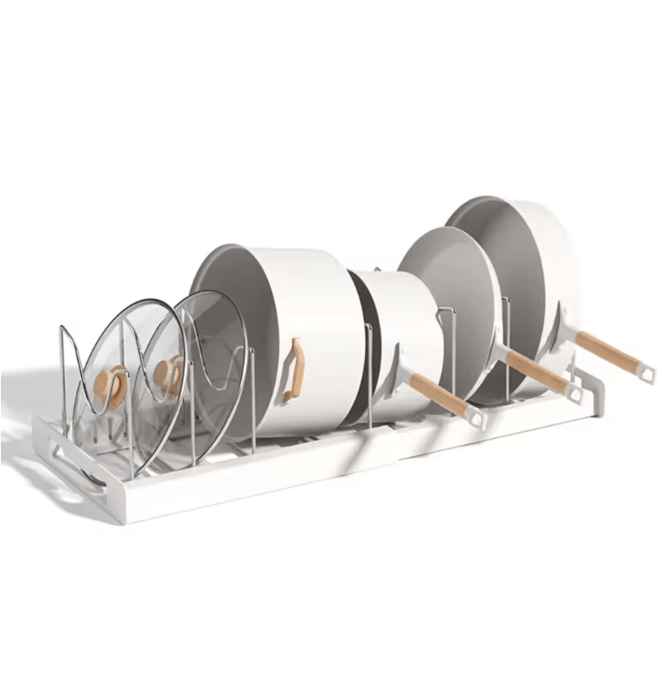 FoldEase Adjustable Kitchen Pot Lid and Utensil Storage Rack