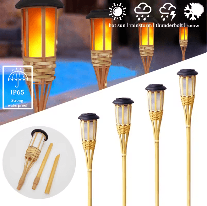 BambooGlow Solar Flame Effect Garden Torch Light Outdoor Wat | Inspire ...