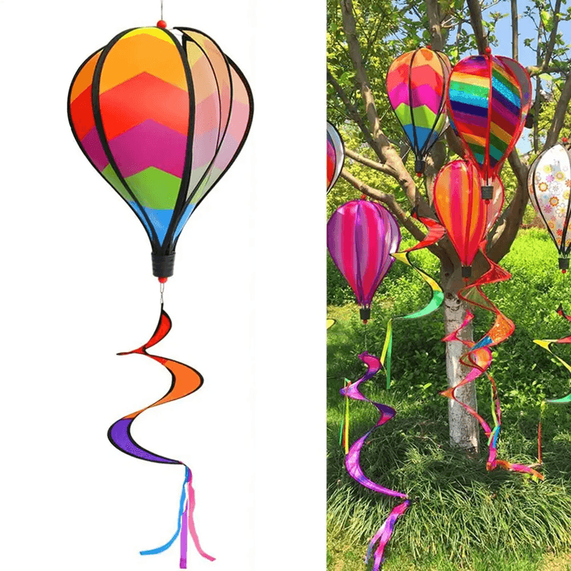 AeroTwist Hot Air Balloon Wind Spinner - Rainbow Hanging Garden Windmill Decor