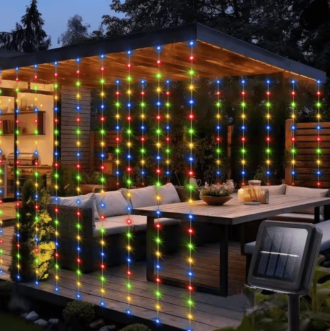LumiGlow Solar Curtain String Lights 300 LED Outdoor Waterproof Garland