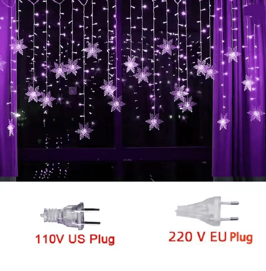SnowGlow 3.2 m Snowflake LED Curtain Lights - Waterproof Holiday Fairy String Decor
