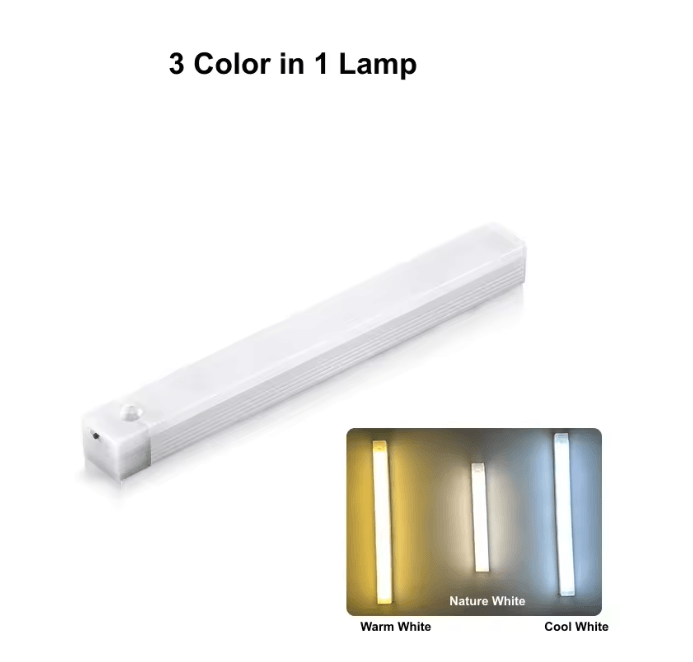 Motion Sensor Wireless LED Night Light USB Rechargeable Long Strip Bar Lamp for Kitchen Cabinet Wardrobe Bedside Stairca