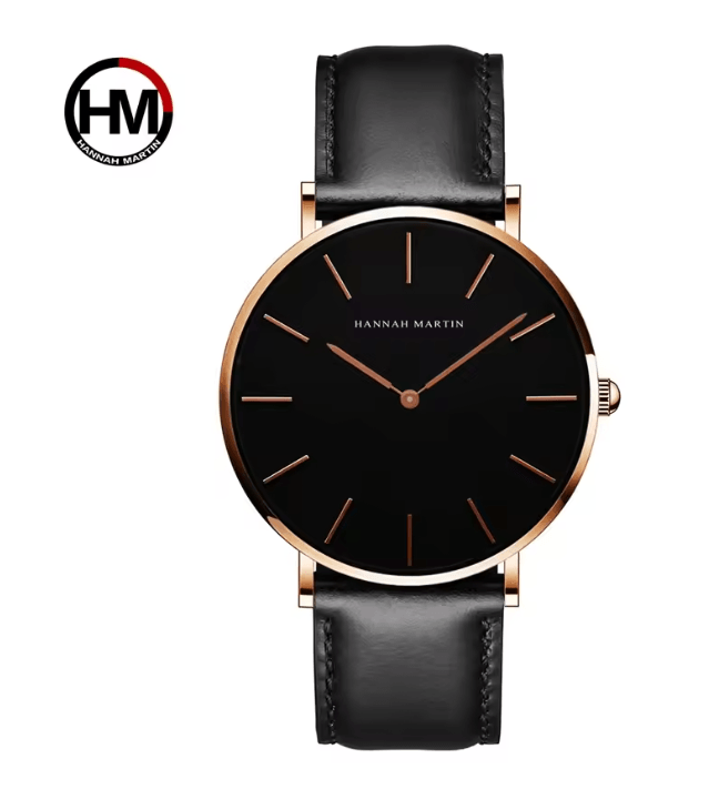 Rose Gold Leather Quartz Watch for Men and Women