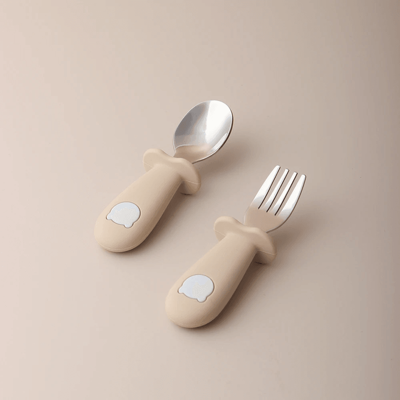 Baby Panda Silicone Spoon and Fork Stainless Steel Feeding Set