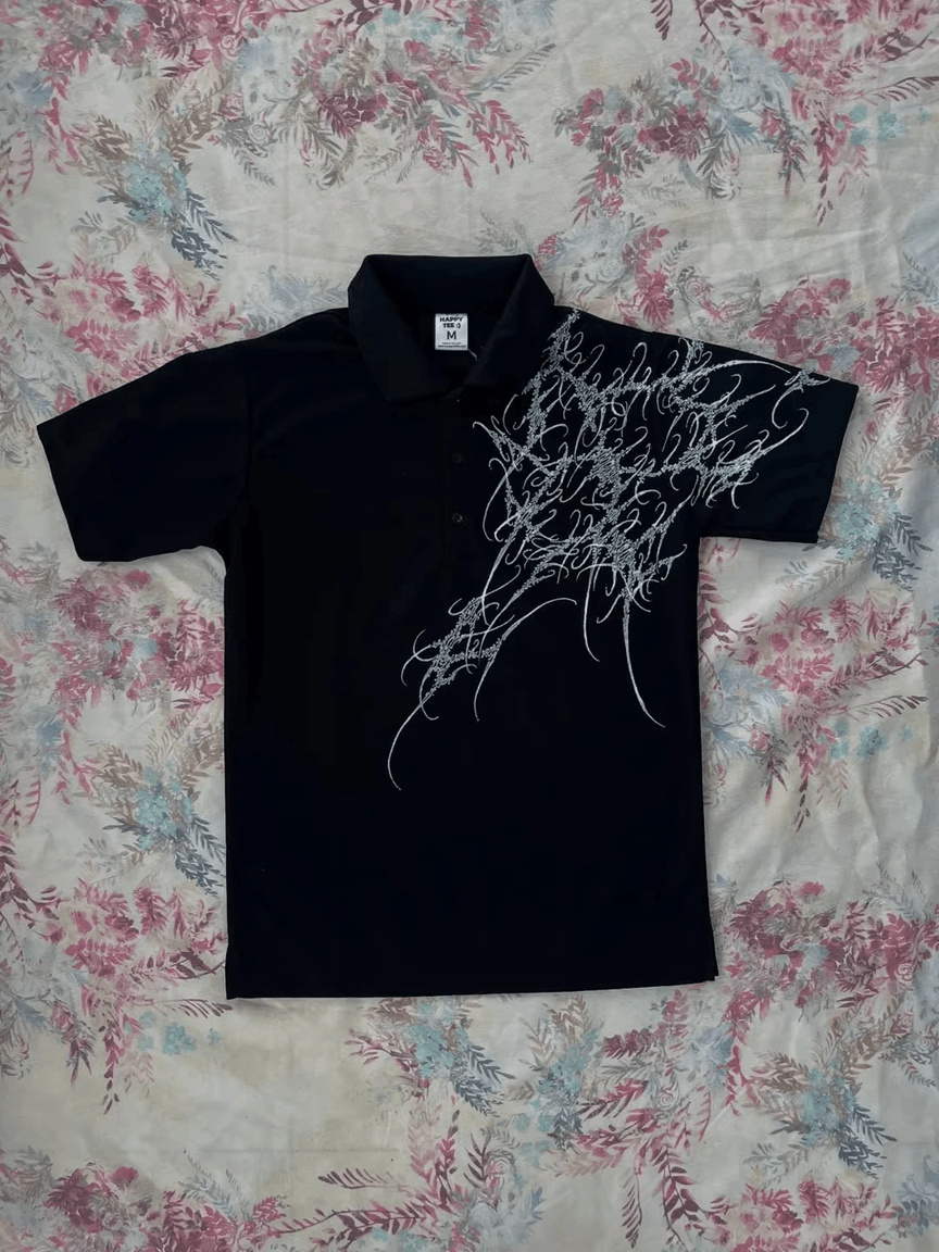 Y2K Oversized Polo Shirt Goth Rock Hip Hop Style