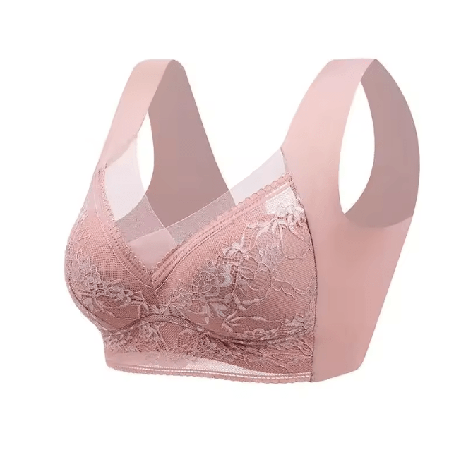 Plus Size Ice Silk Seamless Wireless Bralette with Lace Support