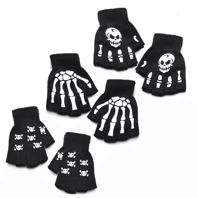GlowSkull Halloween Skeleton Half Finger Gloves