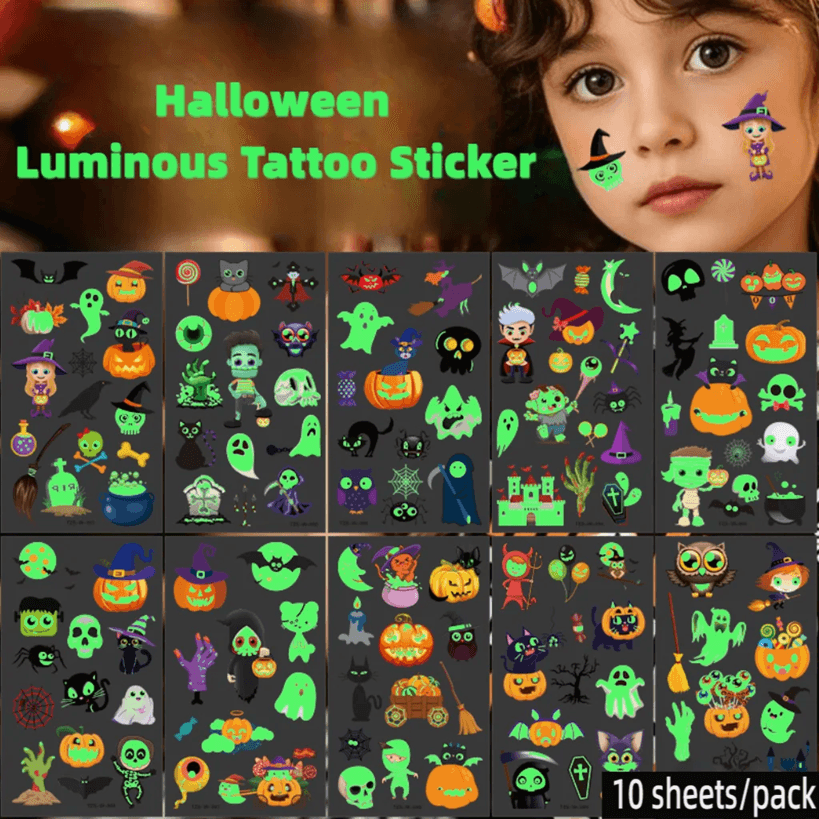 Glow Pumpkin Halloween Temporary Tattoo Stickers for Kids and Parties