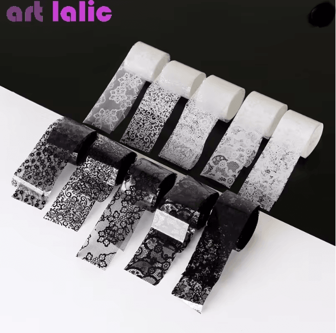 Lace Nail Art Transfer Foil Set 10 Rolls Elegant Floral Wrap Designs
