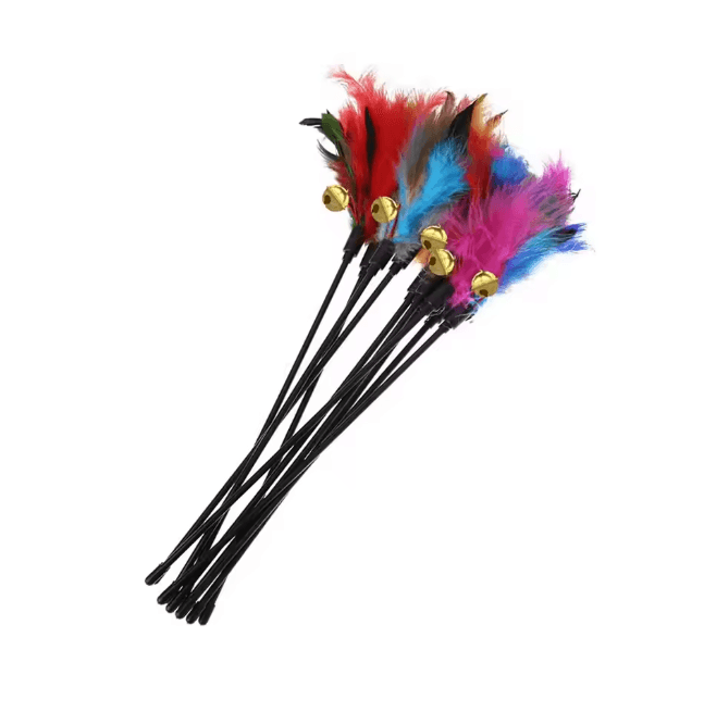 5 Piece Cat Wand Toy Set Interactive Feather Cat Toys with Bell