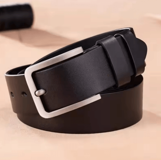 Mens Vintage Leather Belt Casual Black Pin Buckle Wide Belt