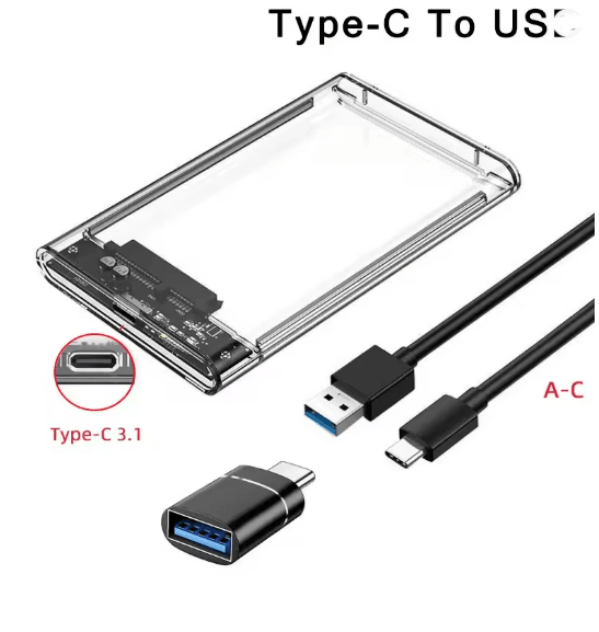 Transparent External Hard Drive Enclosure for 25 Inch SSD and HDD