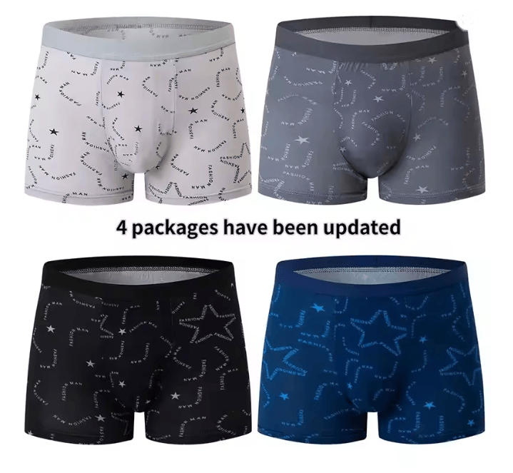 Mens Printed Boyshort Underwear Comfortable Stretch Plus Size Trunks